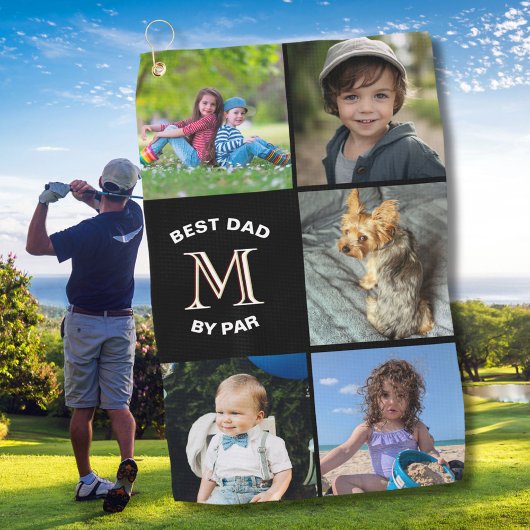 Best Dad By Par Fotocollage Custom Monogram Golfhanddoek