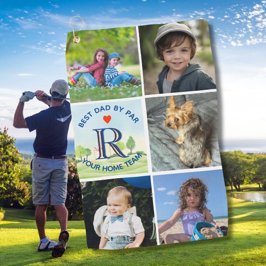 Best Dad By Par Fotocollage Custom Monogram Golfhanddoek