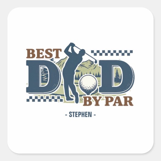 Best Dad By Par – Golf Dad Silhouette Design Vierkante Sticker (Voorkant)