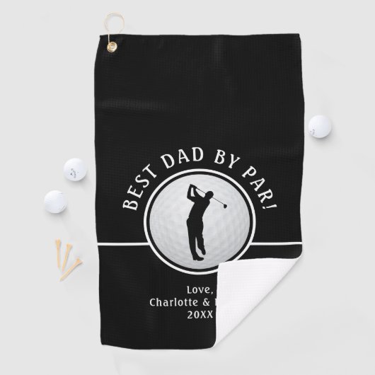 Best Dad By Par Golfer Mannelijk Zwart & Wit Custo Golfhanddoek (Insitu)