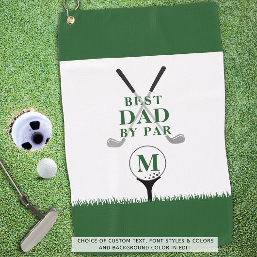 BEST DAD BY PAR Photo Monogram Groen Wit Golfhanddoek