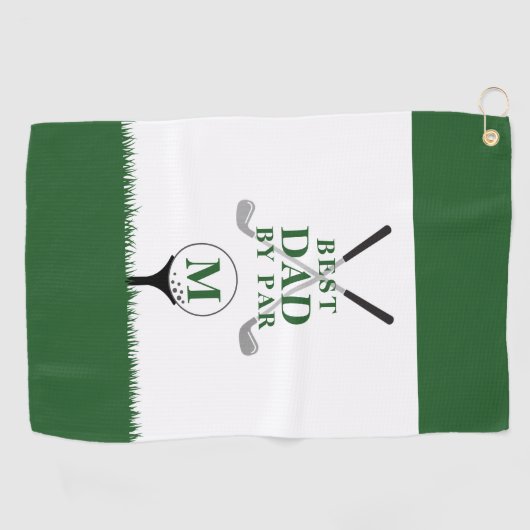 BEST DAD BY PAR Photo Monogram Groen Wit Golfhanddoek (Horizontaal)