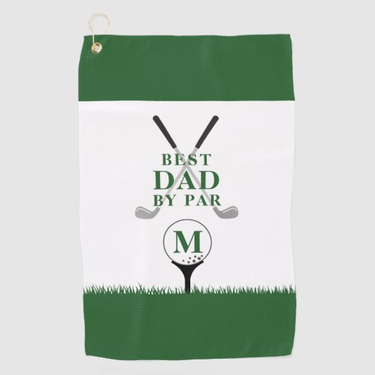 BEST DAD BY PAR Photo Monogram Groen Wit Golfhanddoek (Voorkant)