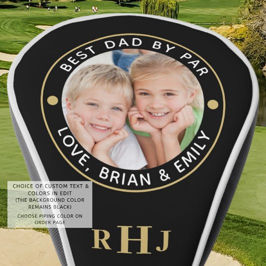 BEST DAD BY PAR Photo Monogram Zwart Goud Golfheadcover