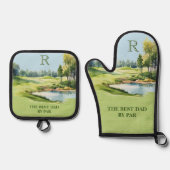 Best Dad by Par Waterverf Golfbaan Initiaal Ovenwant & Pannenlap Set (Voorkant)