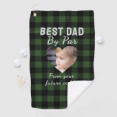 Best Dad Custom Kids Photo Green Buffalo Plaid Golfhanddoek (Insitu)
