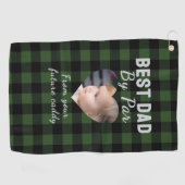 Best Dad Custom Kids Photo Green Buffalo Plaid Golfhanddoek (Horizontaal)