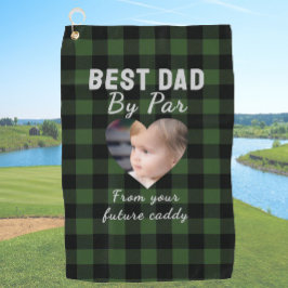 Best Dad Custom Kids Photo Green Buffalo Plaid Golfhanddoek