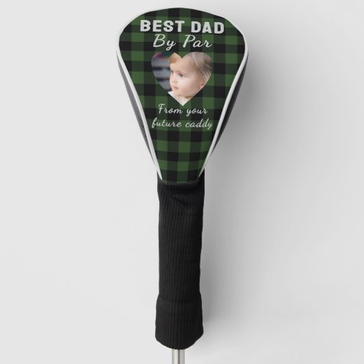 Best Dad Custom Kids Photo Green Buffalo Plaid Golfheadcover (Voorkant)