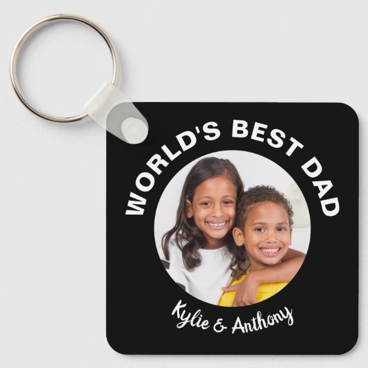 Best Dad Custom Photo and Names Black Sleutelhanger (Voorkant)