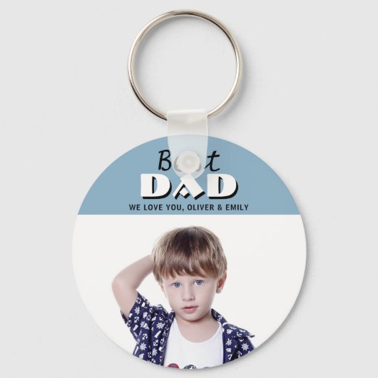 Best Dad Dusty Blue Photo Vader's Day Sleutelhange Sleutelhanger (Voorkant)