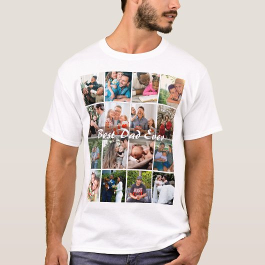 Best Dad Ever 16 Photo Collage Personalized Father T-shirt (Voorkant)