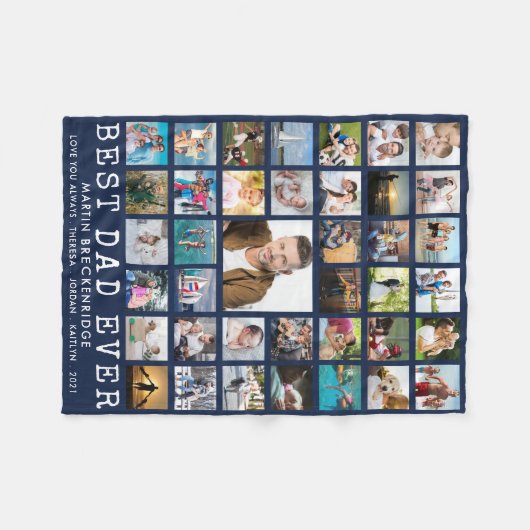 BEST DAD EVER 39 Foto Collage Personalized Navy Fleece Deken (Voorkant (Horizontaal))