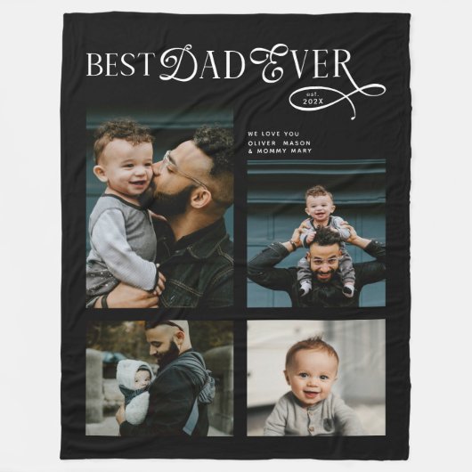  Best Dad Ever 4 Photos Modern Fathers Day Gifts Fleece Deken (Voorkant)