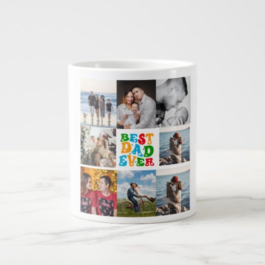 Best Dad Ever 8 Photo Custom Personalized Collage Grote Koffiekop (Voorkant)