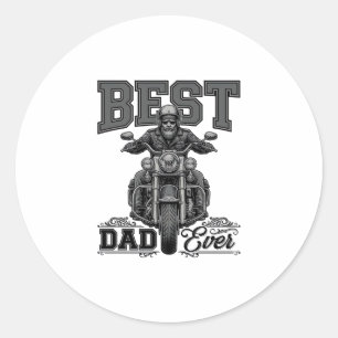 Best Dad Ever Biker Vintage Gravure T-Shirt_1 Ronde Sticker