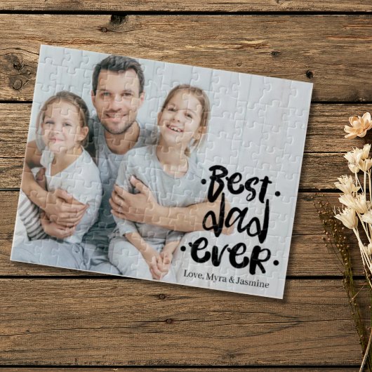 Best Dad Ever Black Custom Photo Gift From Kids Legpuzzel