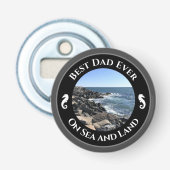 Best Dad Ever Blue Atlantic Ocean Rocky Seashore Button Flesopener (Voorkant)