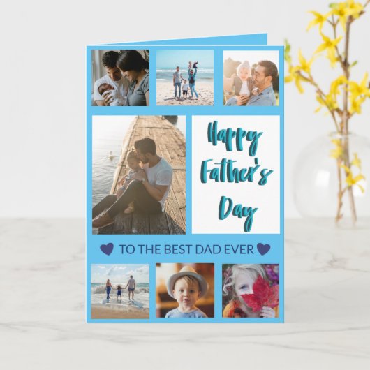Best Dad Ever Blue Photo Collage Greetings Kaart (Gele Bloem)