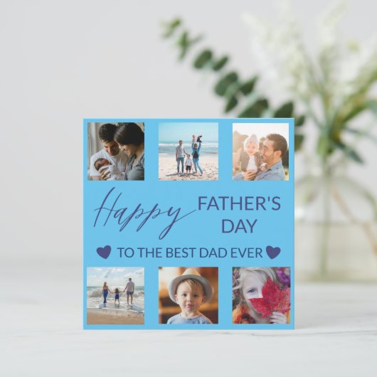 Best Dad Ever Blue Photo Collage Greetings Kaart (Staand voorkant)