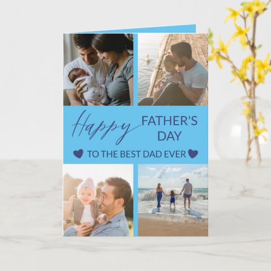 Best Dad Ever Blue Photo Collage Greetings Kaart (Gele Bloem)