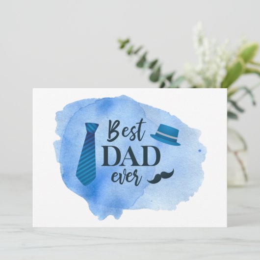 Best DAD ever Blue Waterverf Stropdas Vaderdag Pet Aankondiging (Staand voorkant)