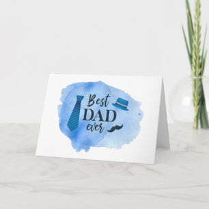 Best DAD ever Blue Waterverf Stropdas Vaderdag Pet Kaart
