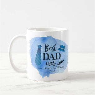Best DAD ever Blue Waterverf Stropdas Vaderdag Pet Koffiemok