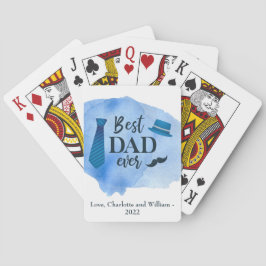 Best DAD ever Blue Waterverf Stropdas Vaderdag Pet Pokerkaarten