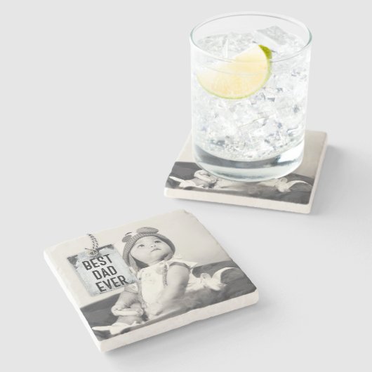 Best Dad Ever Custom Photo Vaderdag Stenen Onderzetter (Zijkant)
