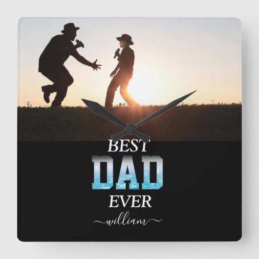 Best Dad Ever Custom Photo Vaderdag Vierkante Klok (Voorkant)