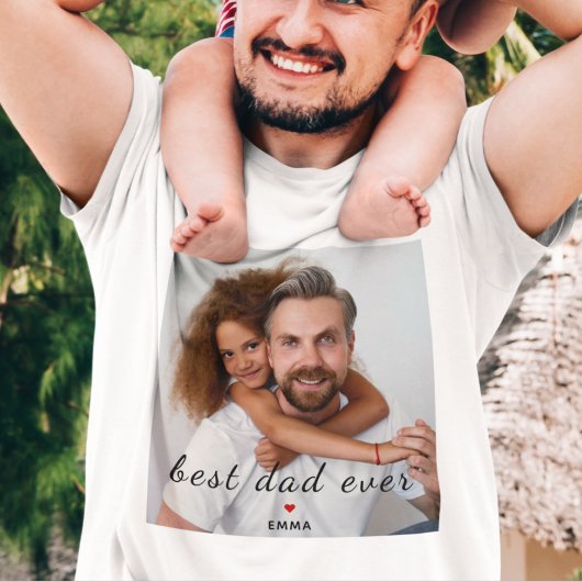 Best Dad Ever Cute Red Heart Custom Photo & Text T-shirt