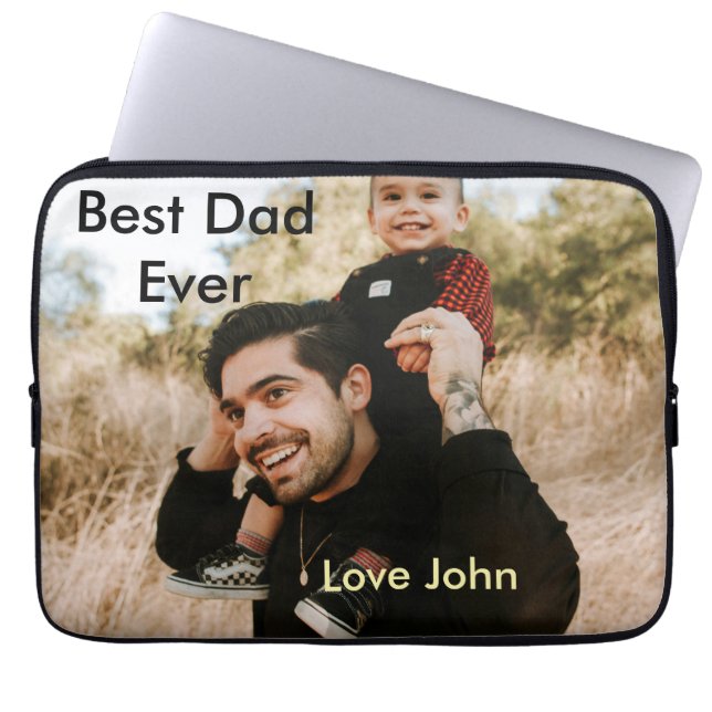 Best dad ever father's dad gift photo name simple  laptop sleeve (Voorkant)