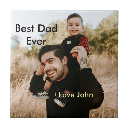 Best dad ever father's dad gift photo name simple  tegeltje (Voorkant)