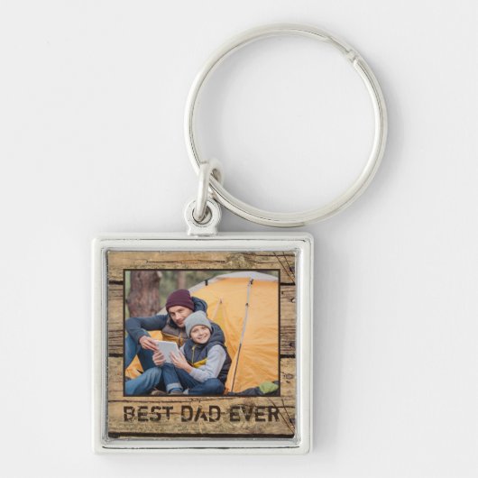 BEST DAD EVER Foto Rustic Wood Father Sleutelhanger (Voorkant)