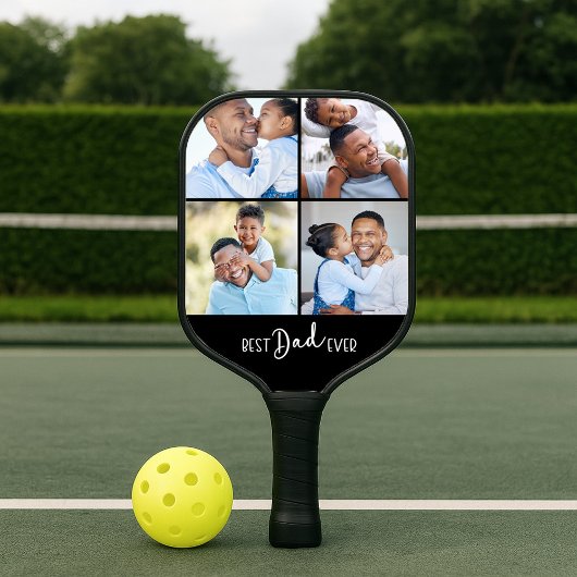 Best Dad Ever Four Photo Collage Pickleball Paddle