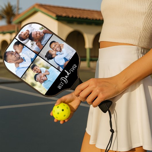 Best Dad Ever Four Photo Collage Pickleball Paddle