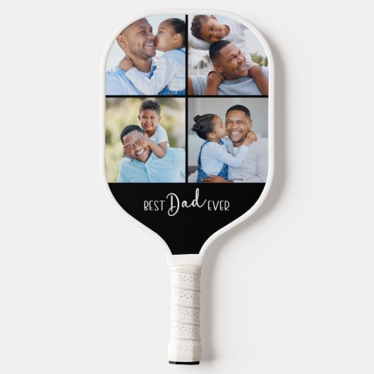 Best Dad Ever Four Photo Collage Pickleball Paddle (Achterkant)