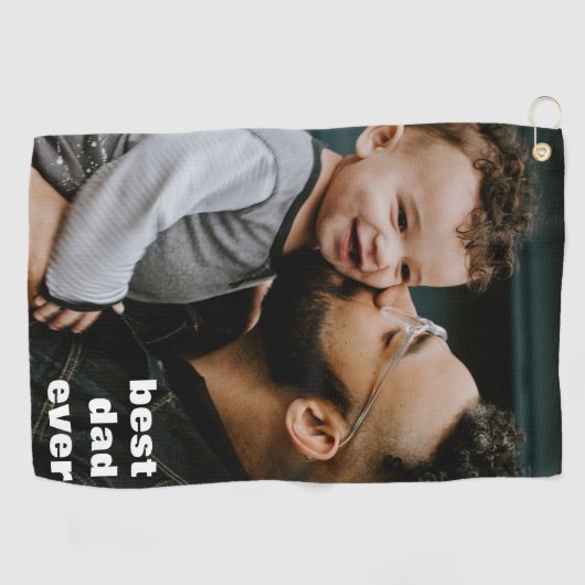 Best Dad Ever Full Photo Personalized Golfhanddoek (Horizontaal)