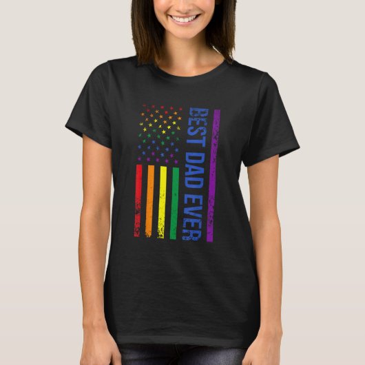 Best Dad Ever Gay Pride Rainbow American Flag Fath T-shirt (Voorkant)