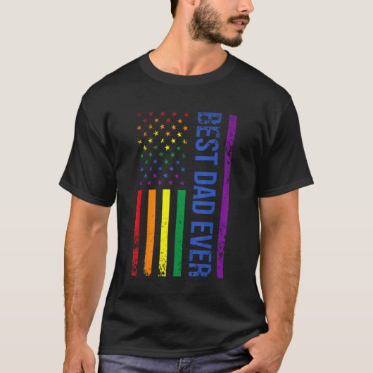 Best Dad Ever Gay Pride Rainbow American Flag Fath T-shirt (Voorkant)