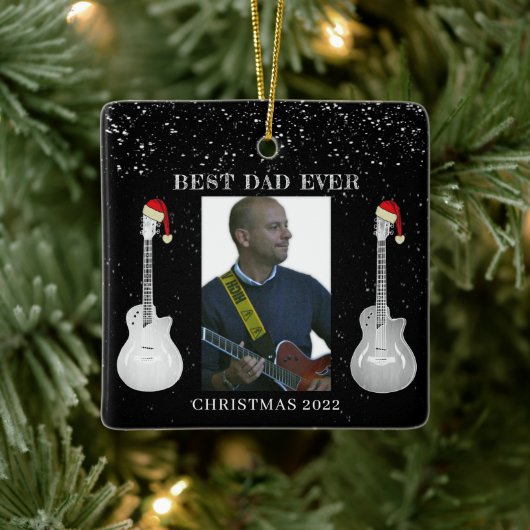 Best Dad Ever Guitars Kerstmis 2022 foto Keramisch Ornament (Boom)