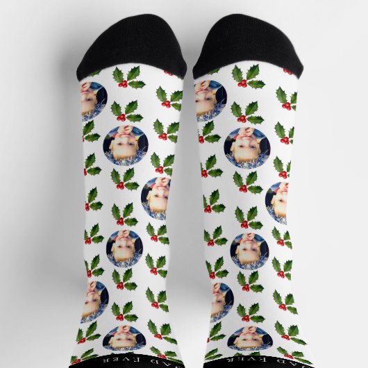 Best Dad Ever Kids Photo Holly Berry Christmas Sokken (Top)