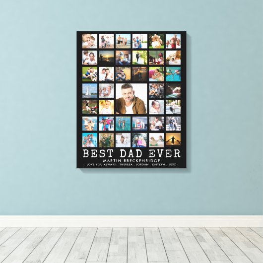 BEST DAD EVER Modern Photo Collage Name Canvas Afdruk (Insitu (Houten vloer))