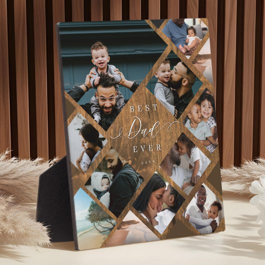 Best Dad Ever Modern Photo Collage Woodgrain Fotoplaat