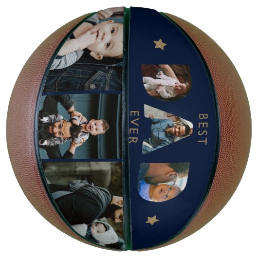 Best DAD Ever Multiple Photo Collage Navy Keepslag Basketbal (Verticaal)