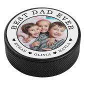 Best Dad Ever Personalized Photo Black And White  Hockey Puck (3/4)