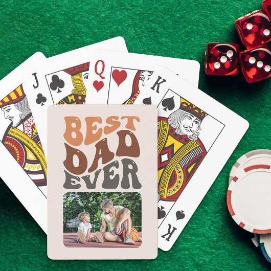 Best Dad Ever Photo and Groovy Retro Typography Pokerkaarten