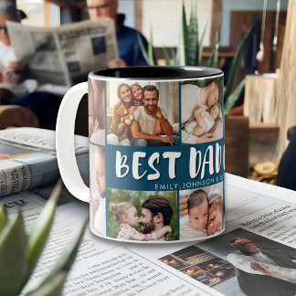 Best Dad Ever Photo Collage Father’s Day Gift Tweekleurige Koffiemok