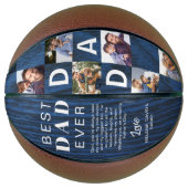 Best Dad Ever Photo Collage Woodgrain Personalize  Basketbal (Voorkant)